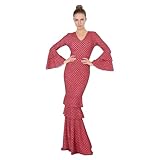 Vestido Flamenco Mujer Largo - Sevillana Adulto con Lunares y Mangas Acampanadas - Traje Andaluz Elegante para Feria y Baile (FR/ES, Letras, L, XL, Regular, Regular, Fondo Rojo con Puntos Negros)