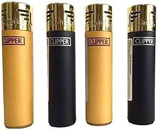 4 x Black & Gold Electronic Clipper Lighters, Clipper Lighter, Gas Lighter, Black Lighter, Gold Lighter, Rubber Lighter