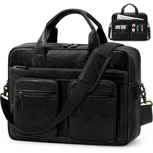 RAINSMORE Vintage Messenger Bag for Men PU Vegan Leather Computer