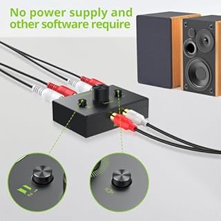 LiNKFOR R/L Stereo Audio Switch 2 in 1 Out R/L Stereo Audio Switch 1 in 2 Out Stereo Audio Splitter with Mute Button and No External Power Required