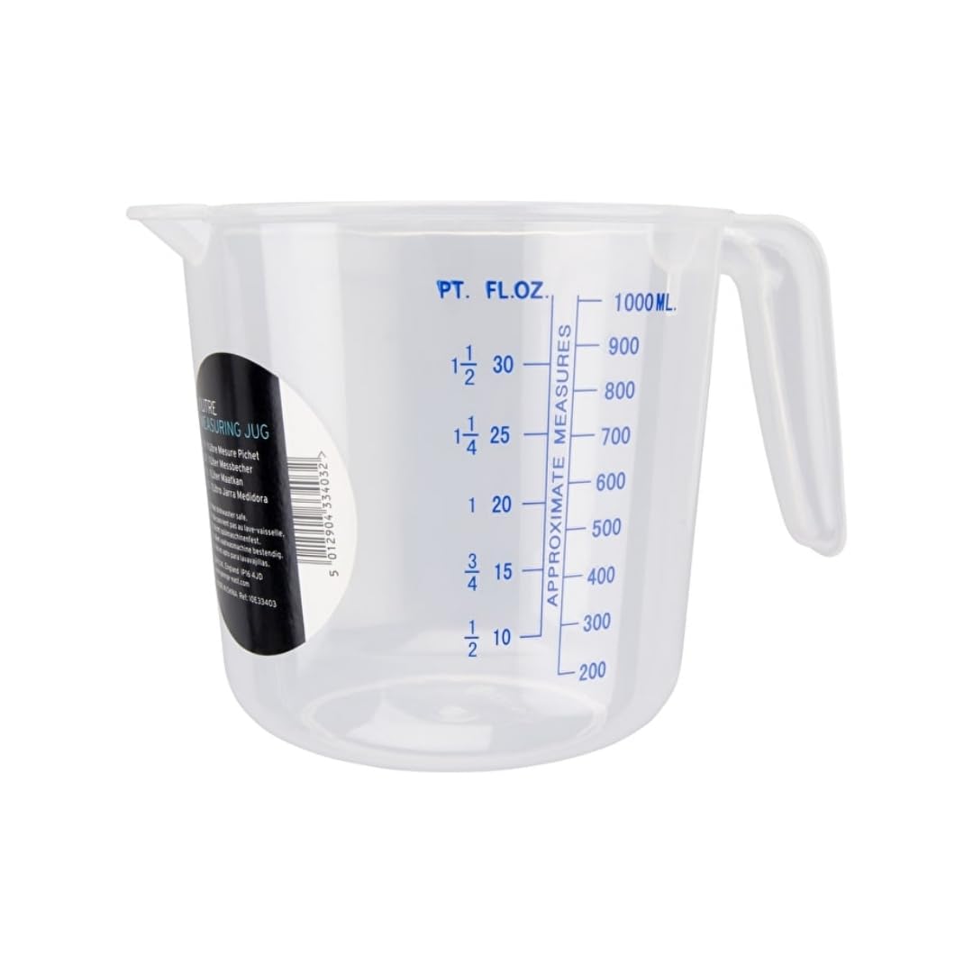 Chef Aid 1 Litre Plastic Measuring Jug, BPA-Free, Transparent Liquid Measuring Cup with Easy-Read Markings, Ideal for Cooking, Baking, and Food Preparation