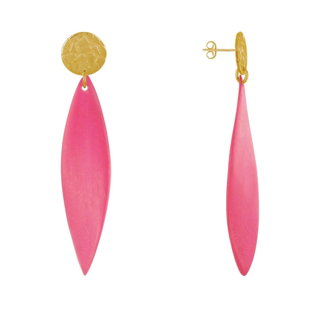 LES POULETTES BIJOUX - Pendientes Clavos de Metal Dorado y Pétalo Largo de Madera