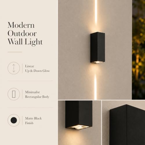 Image of Bofea-Outdoor Waterproof Wall Sconce Black Aluminum Construction with Dual Up /Down LED Lights Black Wall Sconces Outside Wall Lights Ideal for Patio, Garden and Porch Lighting(Three Beams Up And Down)