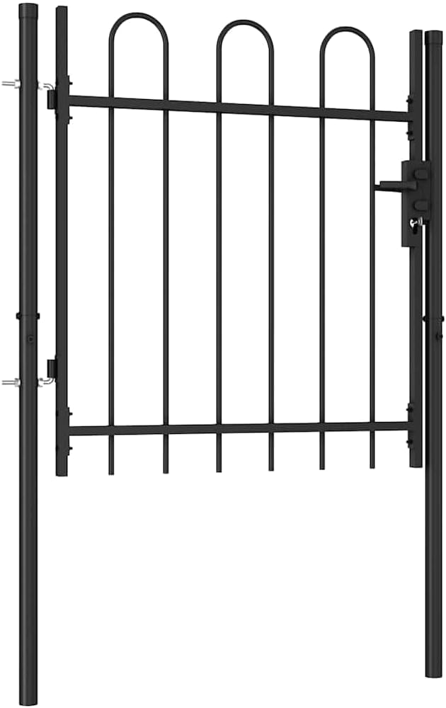 vidaXL Fence Gate Boxtel, Metal Fence Post for Outdoor Patio Backyard Lawn Landscape, Garden Gate with Arched Top, Steel 39.4"x39.4" Black Single Door