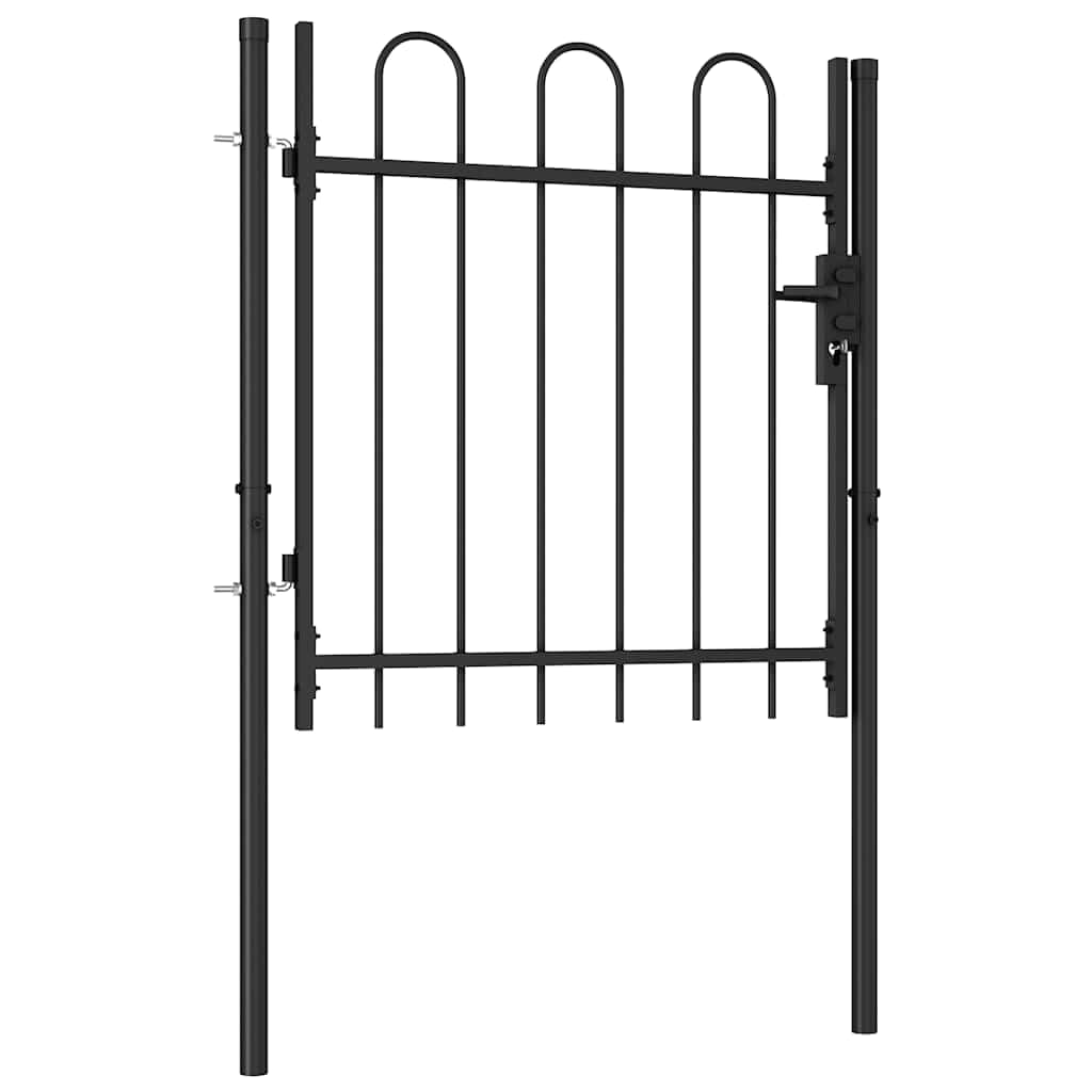 Vidaxl Fence Gate Single Door With Arched Top Steel 1X1m Black Garden Barrier 8719883769486