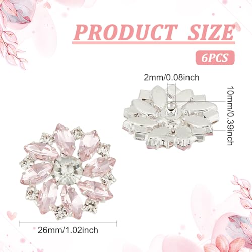 FINGERINSPIRE 6 x Shiny Flower Rhinestone Buttons 26 mm with Brass Stem, Pink Crystal Embellishments with 1 Hole - Image 2