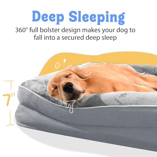 Image of Orthopedic Waterproof Dog Bed for Medium and Large Dogs | Egg Crate Foam, 4-Sided Bolster Support, Waterproof Liner, Non-Slip Bottom, Removable Bolster Cover, 36 x 27 Inch