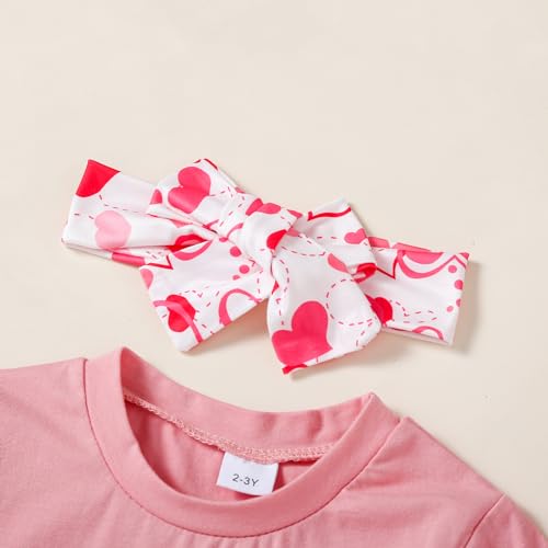 Image of Girl Valentines Day Outfit Letter Tee Shirt Love Heart Bell Buttoms Pants Headband Clothes Set