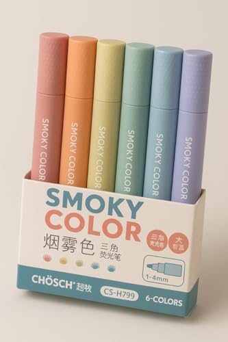 Image of Smoky Color Pastel Highlighters Set of 6 | Soft Neutral Shade Markers with 1-4mm Chisel Tip | Bleed Free Triangular Grip Highlighter Pens for Journaling Note Taking School Office