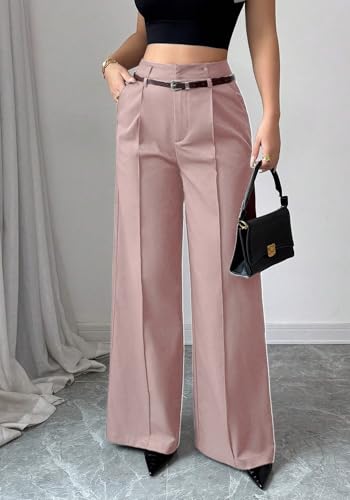 NRTHYE Business Casual Pants for Women High Waisted Straight Wide Leg Work Trousers Dress Suit Pants with Pockets2
