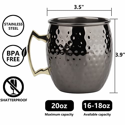 Arora Moscow Mule Mug, Set Of 4 Black Hammered, Durable For Home Dining, Max Capacity 20Oz, 3.7" D X 3.9" H (6014506) #TOP1