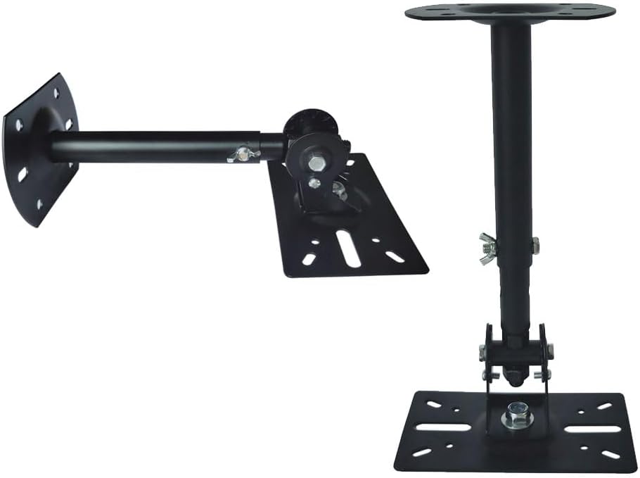 Wall Ceiling Speaker Mount Bracket w/Adjustable Swivel Tilt, Hold up to 66lbs, Retractable Telescopic Arm for Home Surround Sound System Bookshelf Satellite Speakers (2 Packs Black)