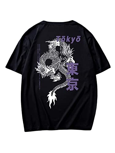 GORGLITTER Men's Graphic Print Short Sleeve T Shirt Dragon Summer Round Neck Casual Tee Top