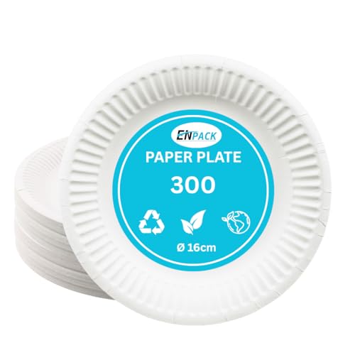 Enpack 1000 Stück Einweg Teller aus Papier 16cm - Einwegteller in weiß - Pappteller Geburtstag - Einweggeschirr umweltfreundlich & nachhaltig - Einmal Teller für Partys - bio plates