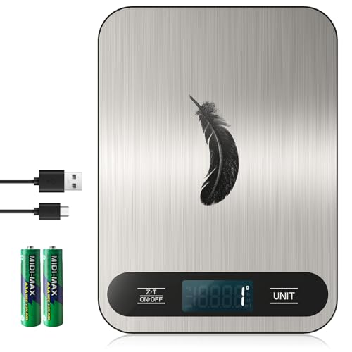 [ Ricaricabile & 15KG ] Bilancia Cucina Digitale, USB C Elettronica Bilancia da Cucina,Alta Precisione 1g/0.1oz Bilancia Alimenti, Professionale con Funzione Tare, Batterie Incluse (B8)