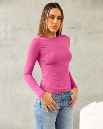 Image of Abardsion Women's Slim Lightweigh Long Sleeve T Shirts | Fall Clothes 2026 Casual Basic Crewneck Going Out Crop Tops Y2K