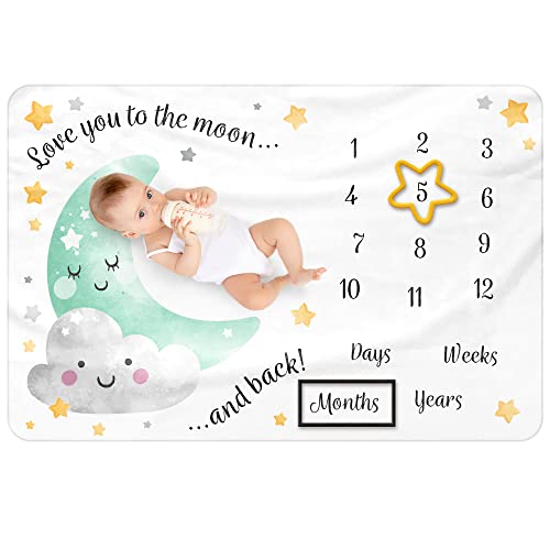 Image of Milestone Blanket , Baby Milestone Blanket with 2 Felt Markers , Gender Neutral Baby Monthly Milestone , Monthly Milestone Blanket Boy , Baby Monthly Milestone Blanket Girl , Baby Milestone
