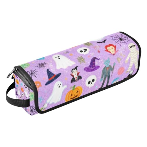 Organizador 2 en 1 para herramientas de cabello y tapete resistente al calor, impermeable, portátil, con diseño de decoración morada de Halloween estilo cartoon