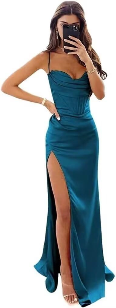 QIAGE Satin Bridesmaid Dresses for Women Cowl Neck Mermaid Long Formal Evening Dress QAN009