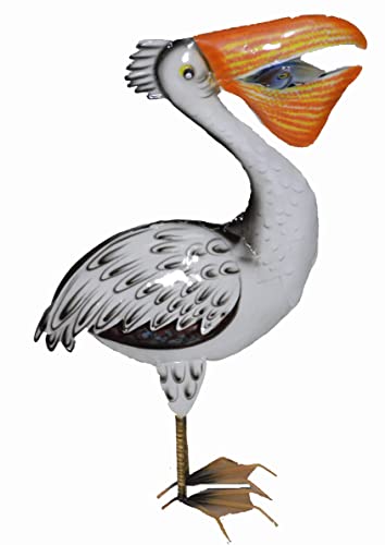 Estatua decorativa pelícano blanco artesanal de madera