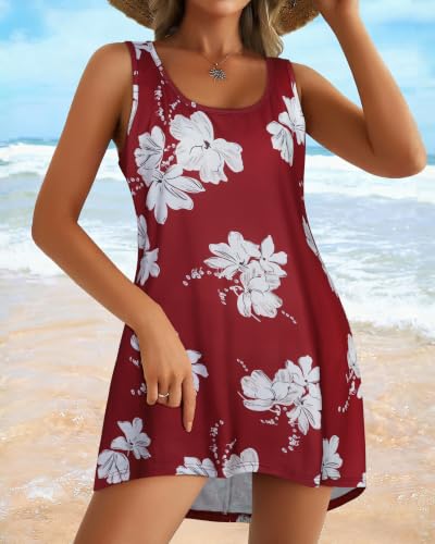 Image of Swimsuit Coverup for Women Bikini Sleeveless Beach Bathing Suit Cover Up | CHICGAL Summer Loose Tank Dress Bikini Beachwear Swimming cover, Vacation Hawaiian Cruise Pool Outfit T shirt Fashion Clothes