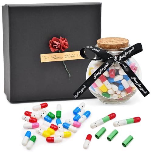 Image of 100 Pcs Cartoon Cute Capsule Love Messages Set, DIY Love Pills Notes for Boyfriend Girlfriend Him Her Birthday Gift, Includes Bottle, LED Lights, and Gift Box for Anniversary Valentine's Day