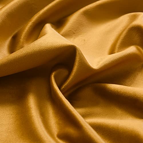 Roslynwood Velvet Mustard Curtain 120 inches Extra Long - Curtains Block Light Rod Pocket Thermal Insulated Window Drapes Set for Living Room/Bedroom/Dining Room, W52 x L120, 2 Panels