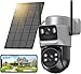 8MP Telecamera di sorveglianza WiFi esterna a doppio obiettivo, 4K Rilevamento umano con pannello solare,360° PTZ Telecamera IP,2.4G/5GHz,Monitoraggio automatico,visione notturna colore,audio immagine