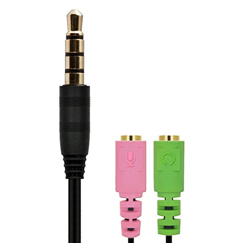 ZaxSound Mobile Phone Audio Splitter Cable with one 3.5mm Male (TRRS) and Two 3.5mm (TRS) Female connectors, one for External 3.5mm Speaker and one for External 3.5mm Microphone