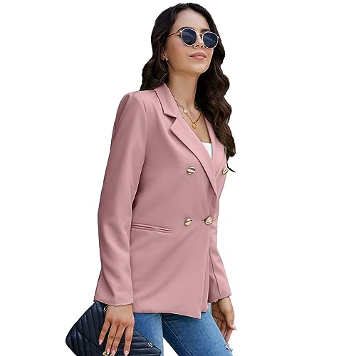 Blazers for Women Business Casual Suit Jackets, Long Sleeve Gold Button Lightweight Work Office Outfits with Pockets