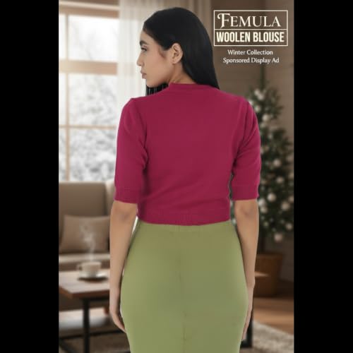 Image of Women Winter Wear V-Neck Half Sleeves Regular Fit Woollen Blouse
