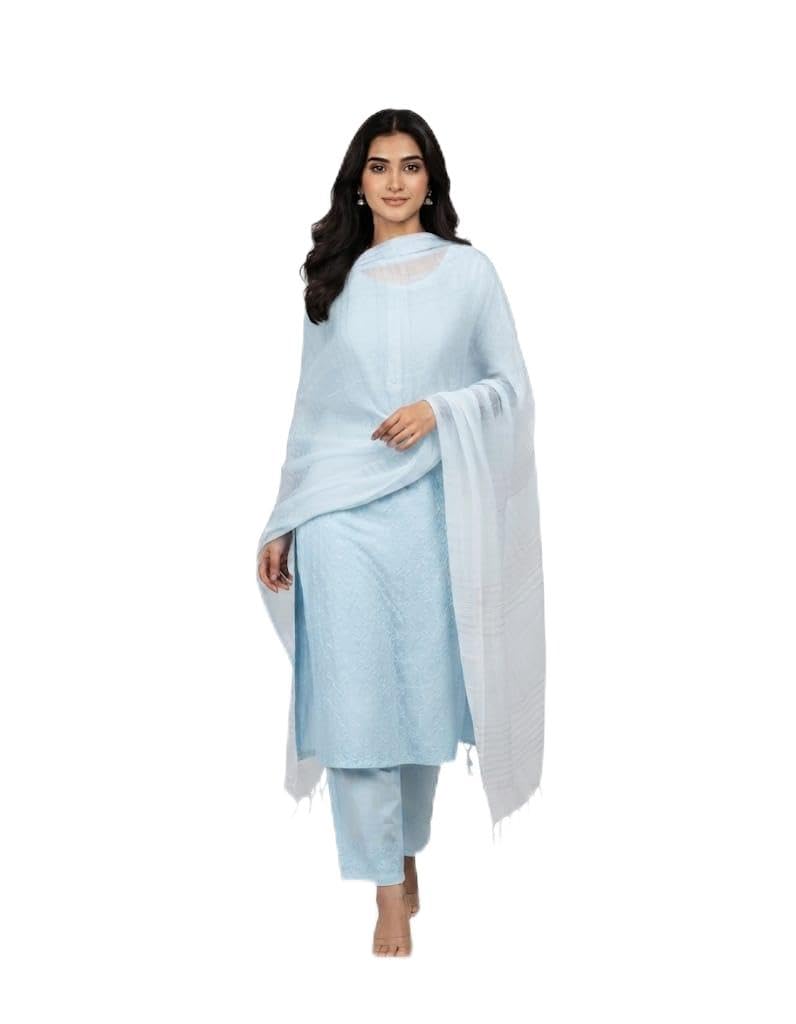 Rajnoor Creation Women's White Dupatta with Fringe Border, Lightweight Wrap-picture-55