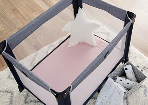 Image of American Baby Company 2 Pack 100% Natural Cotton Fitted Pack and Play Sheets 39 inch x 27 inch - Soft & Breathable Pack N Play Sheets for Playard & Mini Crib Mattress, Pink, for Boys & Girls