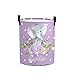 Personalized Polka Dot Elephant Flower Purple Laundry Basket with Name Text Waterproof Bedroom Living Room Storage Basket