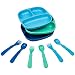 Re-Play Made in The USA Dinnerware Set - 3pk Divided Plates with Matching Utensils Set (True Blue)