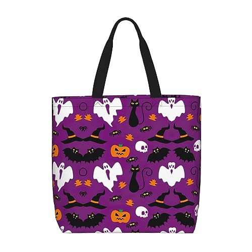 Purple Halloween Horror Print Tote Bag Large Women Casual Shoulder Bag Handbag For Outdoors Holiday Weekender Travel Gifts