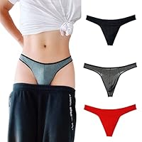 KUKUMOOD Herren-Tanga, Baumwolle, Sport, T-Rücken, sexy, klassisch, Schwarz/Rot/Grau, 3er-Pack (L)