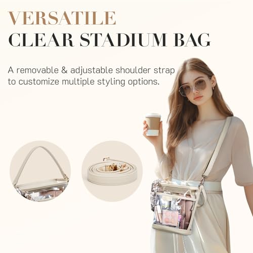 Image of Missnine Clear Bag for Stadium Approved, Clear Crossbody Bucket Bag Transparent PVC Purse for Women, Concert Stadium Events