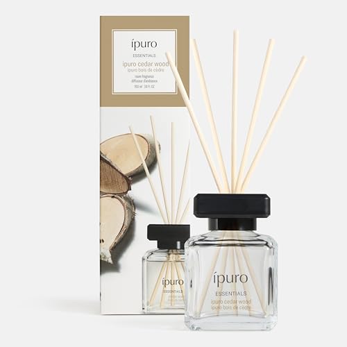 ipuro Essentials CEDAR WOOD Raumduft mit Stäbchen 100 ml - Raumerfrischer mit Orange Zitrone Rosmarin Ylang Ylang Sandelholz & Vanille Duft Aroma - Diffuser mit Stäbchen - Lufterfrischer