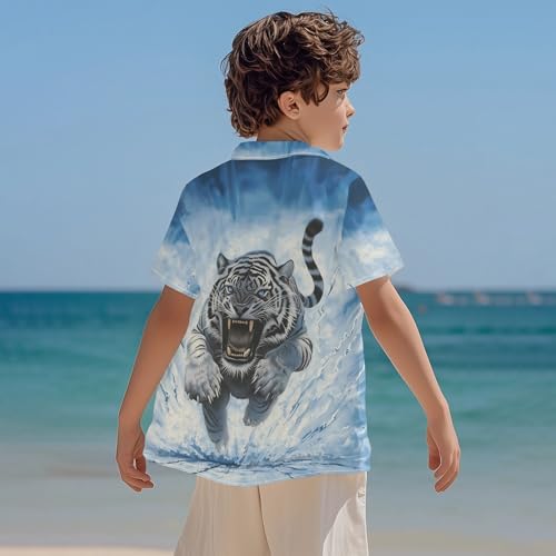 Image of Kids Tie-dye Hawaiian Shirt 80s Button Down Retro Short Sleeve Casual Beach Tropical Funny Party Outfits for Boys