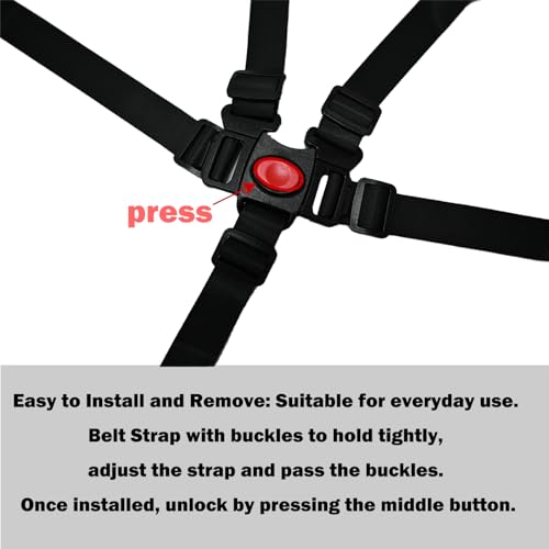 Image of Universal 5 Point Harness Baby Seat Belt, Adjustable Harness Baby Safety Strap, Safety Child Seat Belt with 5 Pad for High Chair /Pushchair /Stroller for Kids Safe Protection-Pink