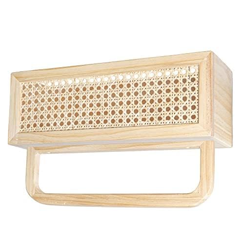 Wood Floating Shelf Rattan Shelve Wall Décor with Towel Rack for Kitchen - Bathroom - Living Room - Laundry Room & Bedroom - Natural Wood Shelves - Rattan Wall Shelf