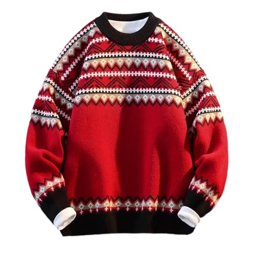 Men's Winter Warm Sweater Christmas Harajuku Style Loose Long Sleeve Casual Round Neck Sweater