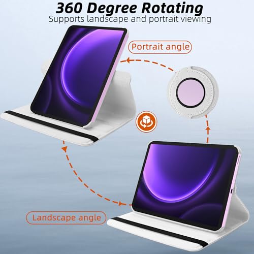 Image of TGK Rotating Cover for Samsung Galaxy Tab S9 FE 10.9 inch Tablet 360 Degree Rotating Leather Flip Case (White)