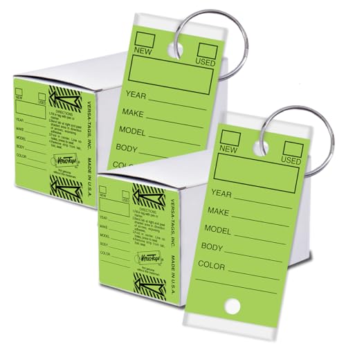 Image of Versa-Tags Lime Green Self-Protecting Key Tags with Chrome-Plated Split Rings, 500 Count Automotive Dealership Key Tags for Car Truck RV Inventory & Service Organization | self-protecting key tags with chrome split rings for automotive inventory, service, and vehicle organization
