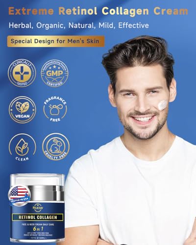 Felicemy 6-in-1 Face Cream for Men, Mens Face Moisturizer, Anti-Aging Face Cream for Men with Retinol Collagen & Hyaluronic Acid, Eye Bags & Dark Spot Remover, After Shave Lotion 1.7 Fl Oz