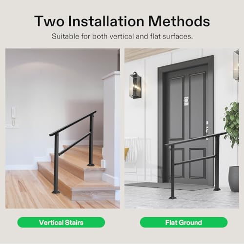 Image of VIVOSUN 2-Pack Outdoor Handrail, 3 Step Stair Handrail, 40 inch x 36 inch Fits 1 to 3 Steps, Wrought Mattle Iron Handrail for Concrete Steps, Porch Steps, One-Step Assembly, 2 Packs, Black