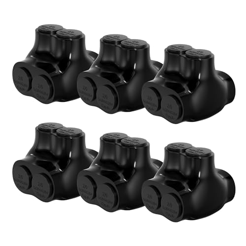 Image of RVBOATPAT 2 Port Dual Entry Insulated Multi Tap Connector 2 /0-6 AWG Aluminum Wire Connector Splice Electrical Power Connector 3 /16 inch Allen Hex - 6 Pack