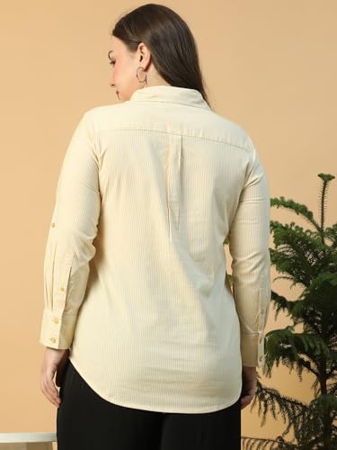 Image of Women Cotton Comfort: Plus Size Yellow Striped Shirt Out Door Dailywear Foram XL /2XL /3XL /4XL /5XL /6XL /7XL /8XL.