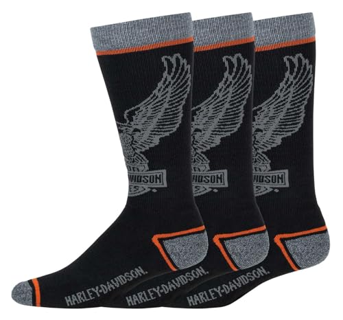 Harley-Davidson Men's 3-Pack Eagle Logo Mid-calf Wicking Riding Socks - Black